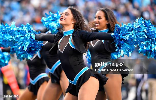 The Carolina Panthers Top Cats cheerleaders perform during the third quarter of their game against the Atlanta Falcons at Bank of America Stadium on...