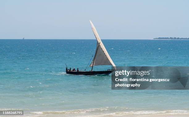 traditional swahili dhow, stone town (zanzibar town), zanzibar - dhow stock pictures, royalty-free photos & images