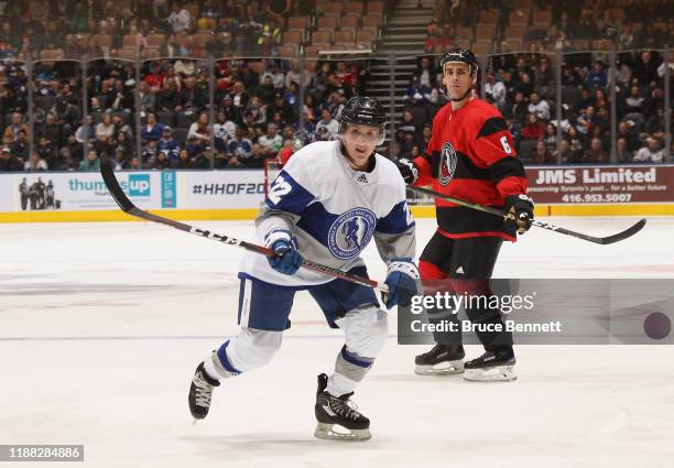 Hayley Wickenheiser skates in the Legends Classic game at Scotiabank Arena on November 17, 2019 in Toronto, Ontario, Canada.