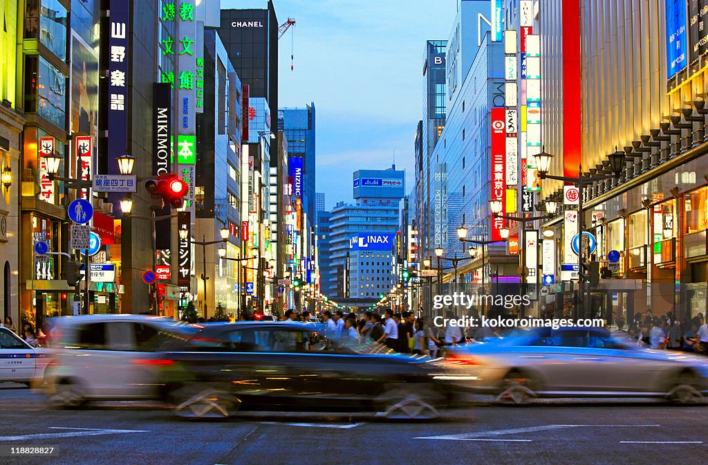 Cars at crossing in Ginza