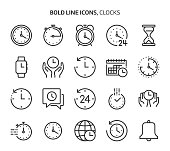 Time related bold line icon set.