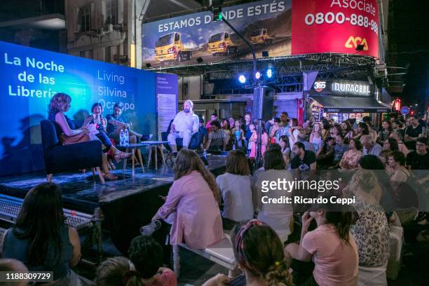 People participate in the talks with writers at the Night of Bookstores on November 17, 2019 in Buenos Aires, Argentina. Buenos Aires is the city...