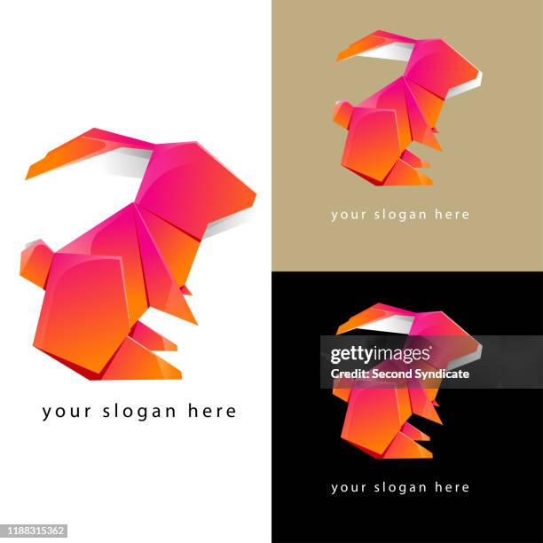 stockillustraties, clipart, cartoons en iconen met konijn origami logo plat ontwerp - origami