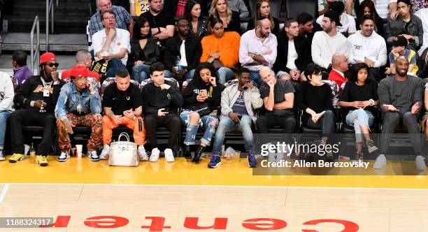 Offset, Quavo, Vegas Dave, Shawn Lameh, Eniko Hart, Kevin Hart, Jeffrey Katzenberg, Marilyn Katzenberg, Gianna Bryant and Kobe Bryant attend a...