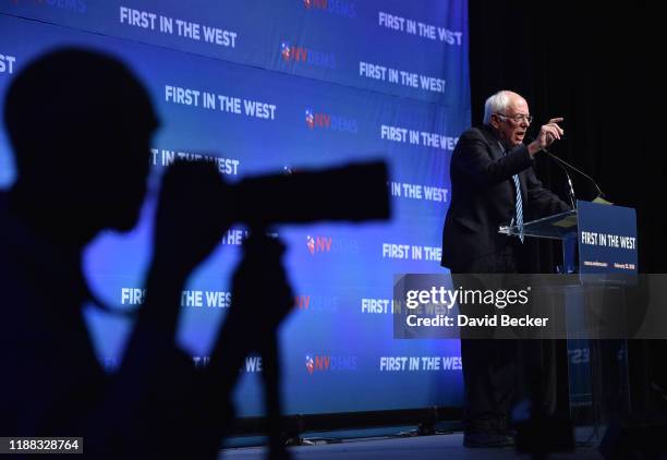 Democratic presidential candidate, U.S. Sen. Bernie Sanders speaks during the Nevada Democrats' "First in the West" event at Bellagio Resort & Casino...