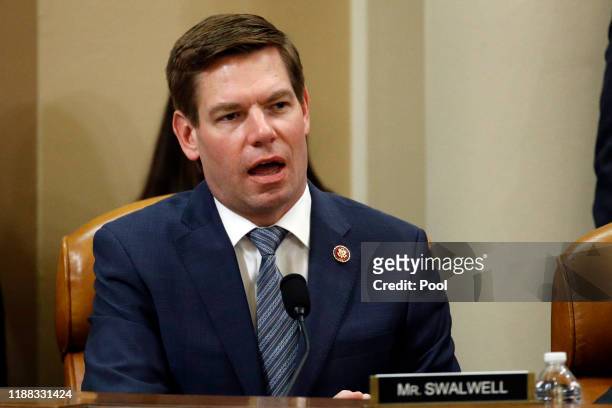Rep. Eric Swalwell, D-Calf., votes to approve the second article of impeachment as the House Judiciary Committee holds a public hearing to vote on...