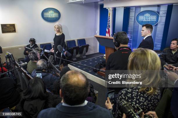 Kellyanne Conway, senior advisor to U.S. President Donald Trump, speaks during a news conference in the briefing room of the White House in...