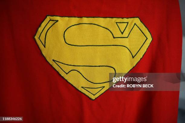 An original Superman cape worn by actor Christopher Reeve in the 1978 "Superman" film is displayed at Julien's Auctions house on December 13, 2019...