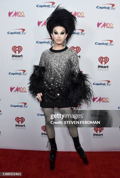 Drag queen Aquaria arrives for the Z100's iHeartRadio Jingle Ball 2019 at Madison Square Garden in New York on December 13, 2019.