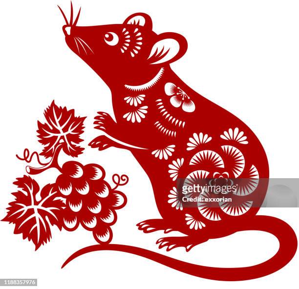 year of the rat papercut - animal whisker stock illustrations