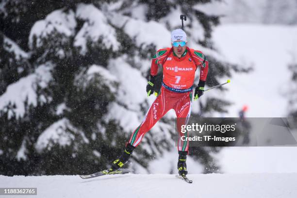 Krasimir Anev of Bulgaria in action competes during the Men 10 km Sprint Competition at the BMW IBU World Cup Biathlon Hochfilzen on December 13,...