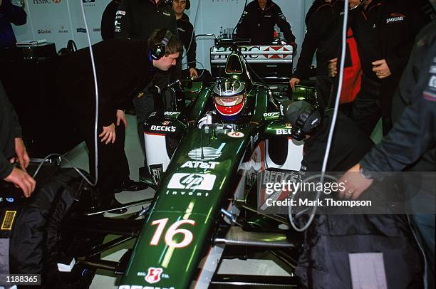 Martin Leech-Ford prepares to test drive the Jaguar Racing car during the Formula One Winter Testing held in Valencia, Spain. \ Mandatory Credit:...