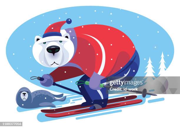北極熊滑雪與密封 - ski humour 幅插畫檔、美工圖案、卡通及圖標