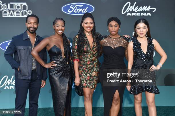 The cast of BET Network's 'Bigger' Tristen Winger, Rasheda Crockett, Tanisha Long, Angell Conwell, and a guest attend the Soul Train Music Awards on...