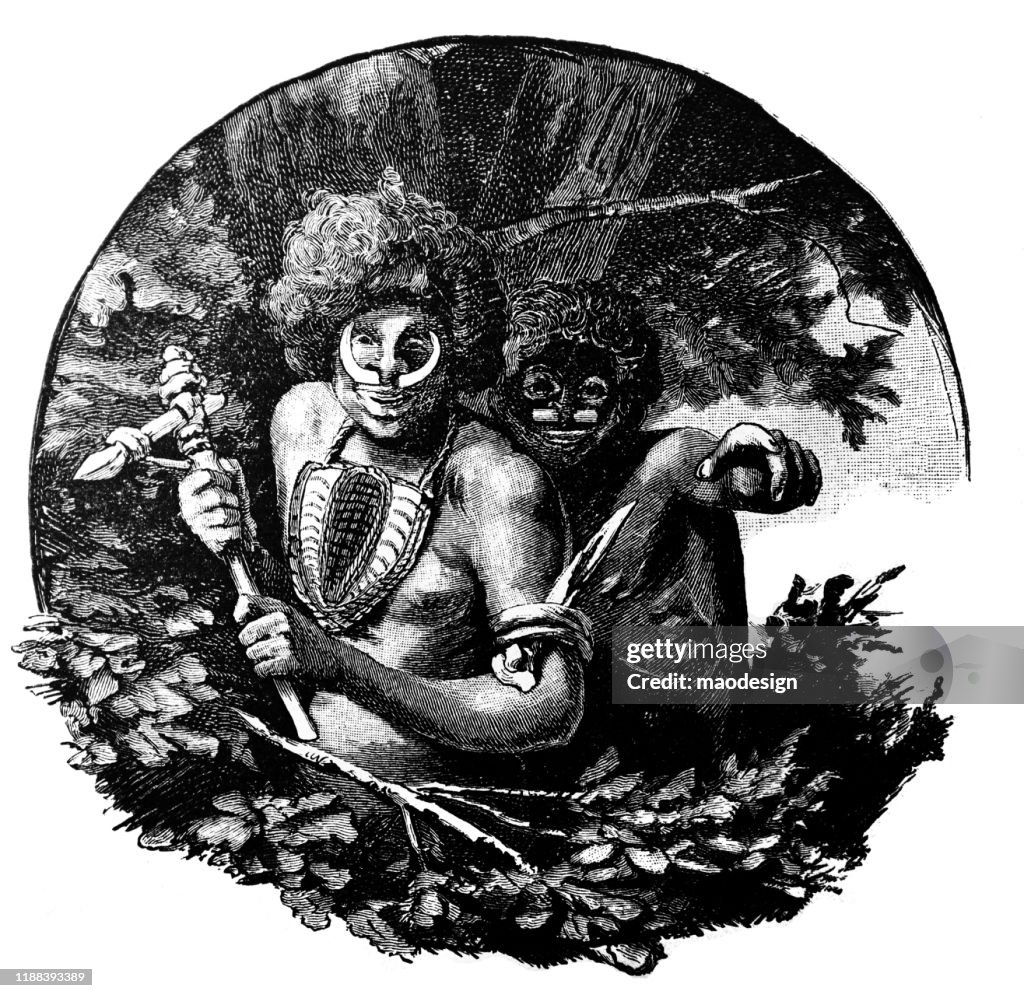 Portrait of the natives of Africa during the hunting season