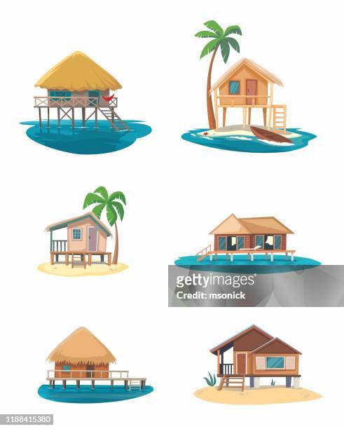 bungalow auf weißem hintergrund - eiland stock-grafiken, -clipart, -cartoons und -symbole