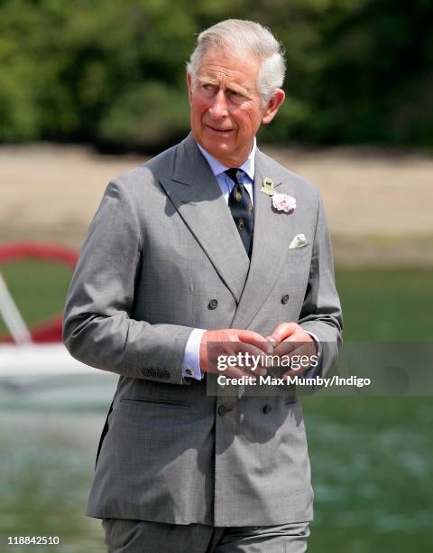 Prince Charles, Prince of Wales tours Salcombe harbour on the first day of his and Camilla, Duchess of Cornwall's annual summer visit to Devon and...