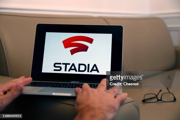 In this photo illustration, the Stadia logo is displayed on the screen of an Apple computer on November 18, 2019 in Paris, France. Stadia is a...