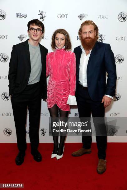 Isaac Hempstead Wright, Gemma Whelan and Kristofer Hivju attend "Game Of Thrones: A Celebration" at BFI Southbank on November 18, 2019 in London,...