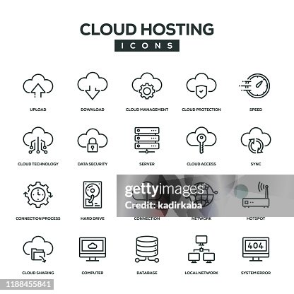 Cloud Hosting Line Icon Set Cloud Hosting Line Icon Set
