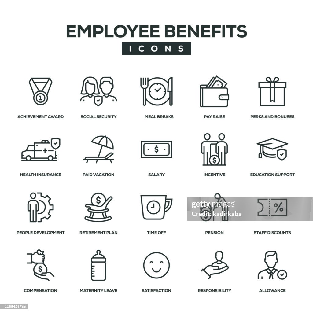 Employee Benefits Line Icon Set