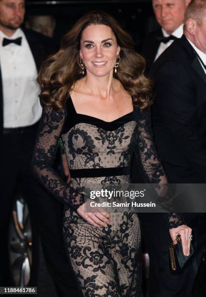 Catherine, Duchess of Cambridge attends the Royal Variety Performance at Palladium Theatre on November 18, 2019 in London, England.