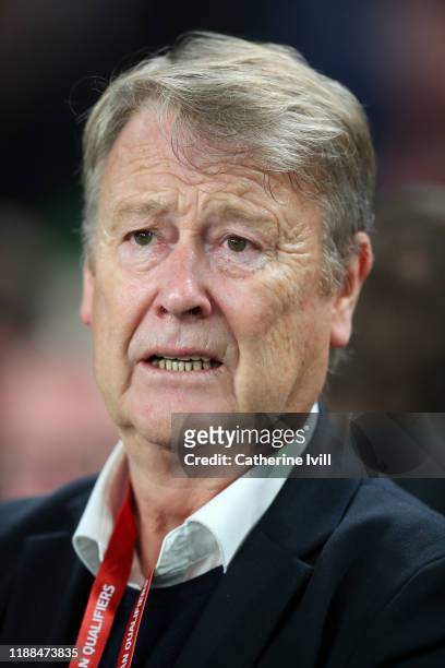 Age Hareide, Head Coach of Denmark looks on ahead of the UEFA Euro 2020 qualifier between Republic of Ireland and Denmark at Dublin Arena on November...