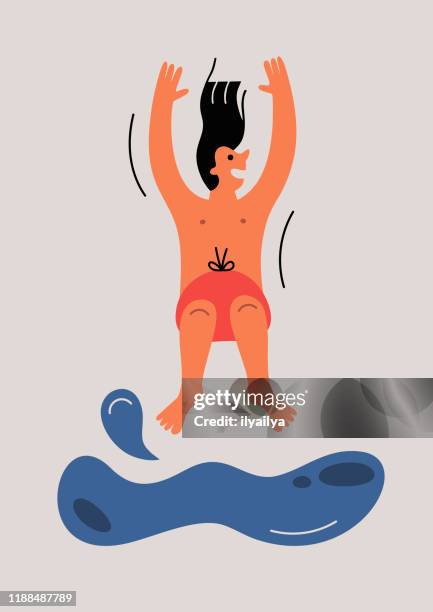 cliff jumping - man diving stock illustrations