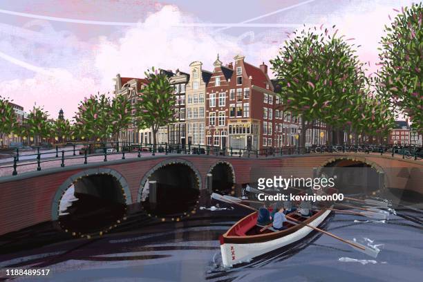 bildbanksillustrationer, clip art samt tecknat material och ikoner med amsterdam i nederländerna stock illustration - town stock illustrations