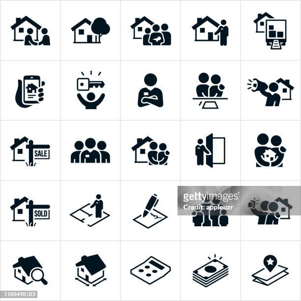 real estate icons - customer relationship icon stock illustrations