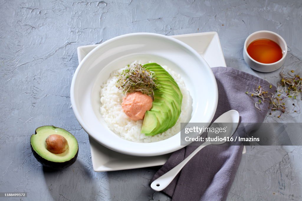 Pollack Roe Fried Rice Rice With Avocado And Salted Roe Of Pollack High-Res Stock Photo ...