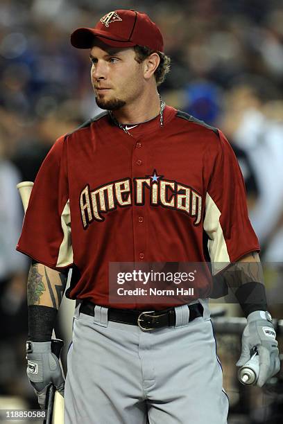 American League All-Star Josh Hamilton of the Texas Rangers looks on during the Gatorade All-Star Workout Day at Chase Field on July 11, 2011 in...