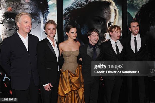 Alan Rickman, Tom Felton, Emma Watson, Daniel Radcliffe, Rupert Grint and Matthew Lewis attend the premiere of "Harry Potter and the Deathly Hallows:...