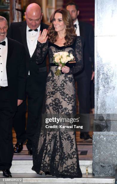 Catherine, Duchess of Cambridge departs after attending the Royal Variety Performance with Prince William, Duke of Cambridge at the London Palladium...