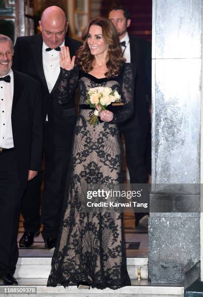 Catherine, Duchess of Cambridge departs after attending the Royal Variety Performance with Prince William, Duke of Cambridge at the London Palladium...