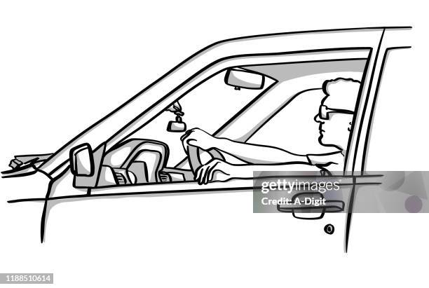 young driver close-up - auto rückspiegel stock-grafiken, -clipart, -cartoons und -symbole