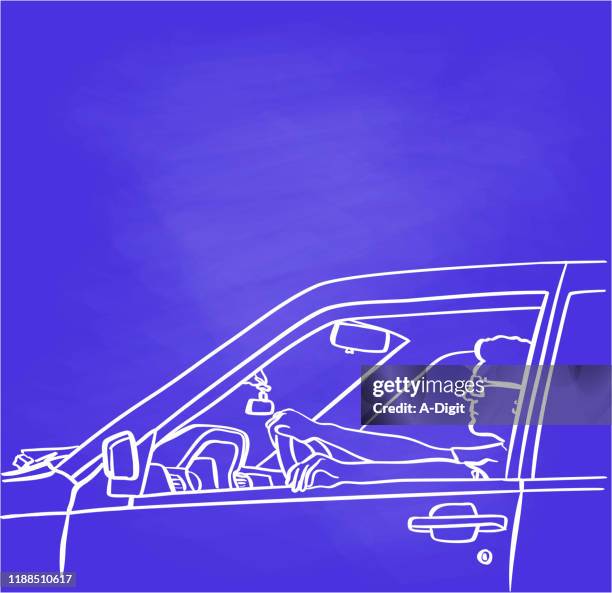 young driver close-up chalkboard - car door stock illustrations