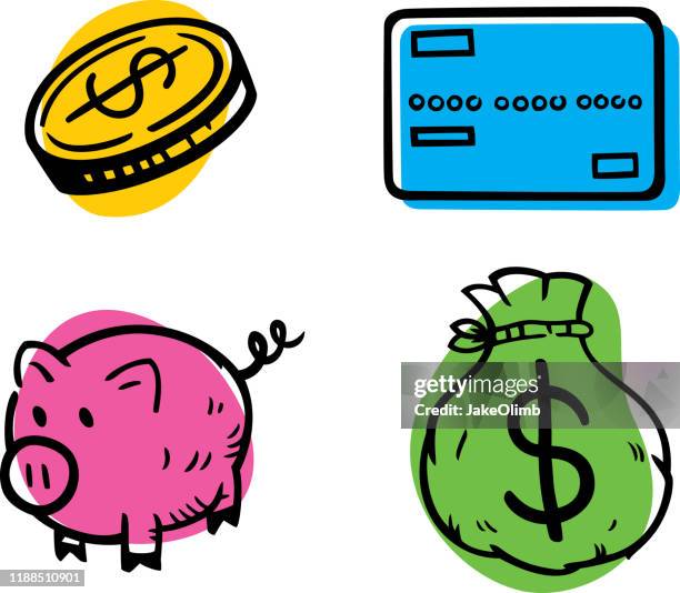 stockillustraties, clipart, cartoons en iconen met geld doodles set - kapitalisme