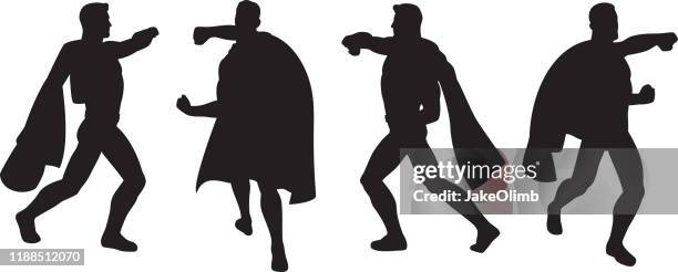 superhero punching silhouettes - superman pose stock illustrations