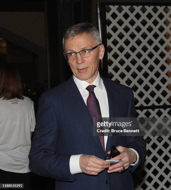 Igor Larionov walks the red carpet prior to the 2019 Induction Ceremony at the Hockey Hall Of Fame on November 18, 2019 in Toronto, Canada.