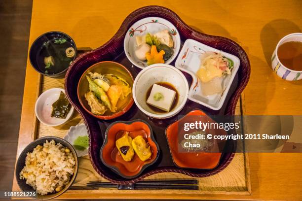 japanese style vegan meal - koya san stock pictures, royalty-free photos & images