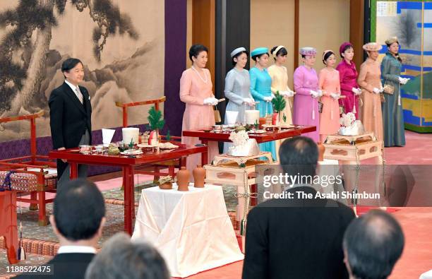 Emperor Naruhito, Empress Masako, Crown Princess Kiko of Akishino, Princess Mako of Akishino, Princess Kako of Akishino, Princess Nobuko of Mikasa,...