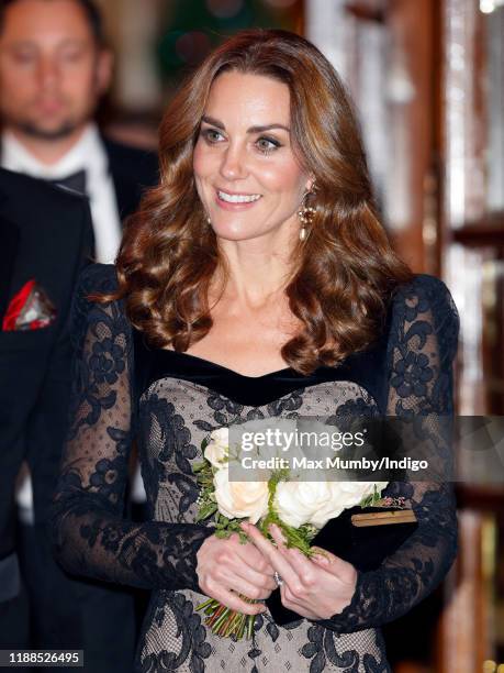 Catherine, Duchess of Cambridge attends the Royal Variety Performance at the Palladium Theatre on November 18, 2019 in London, England.