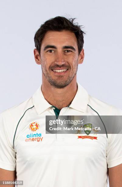 Mitchell Starc poses during the Cricket Australia Men's Test Team Headshots Session on October 02, 2019 in Sydney, Australia.