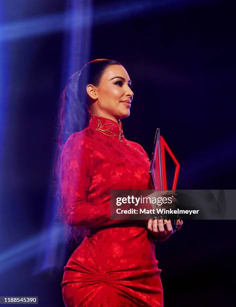 Kim Kardashian speaks onstage during the 2nd Annual American Influencer Awards at Dolby Theatre on November 18, 2019 in Hollywood, California.