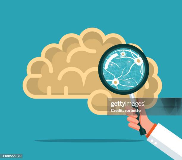ilustraciones, imágenes clip art, dibujos animados e iconos de stock de neuronas - lupa - célula nerviosa