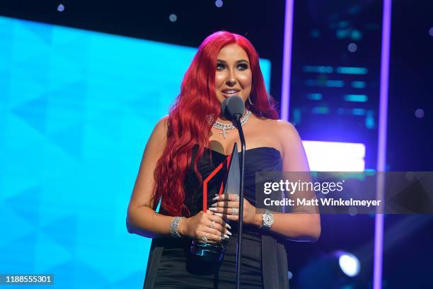 Jaclyn Hill accepts award onstage during the 2nd Annual American Influencer Awards at Dolby Theatre on November 18, 2019 in Hollywood, California.