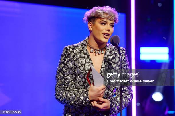 Cohl Woolbright accepts award onstage during the 2nd Annual American Influencer Awards at Dolby Theatre on November 18, 2019 in Hollywood, California.