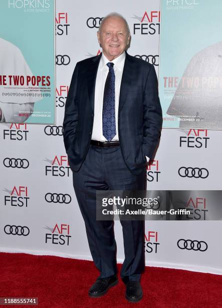 Anthony Hopkins attends the "The Two Popes" premiere during AFI FEST 2019 presented by Audi at TCL Chinese Theatre on November 18, 2019 in Hollywood,...