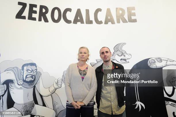 The Presindent of the MAXXI Foundation Giovanna Melandri and the cartoonist Michele Rech, in art Zerocalcare, at the opening of his exhibition...